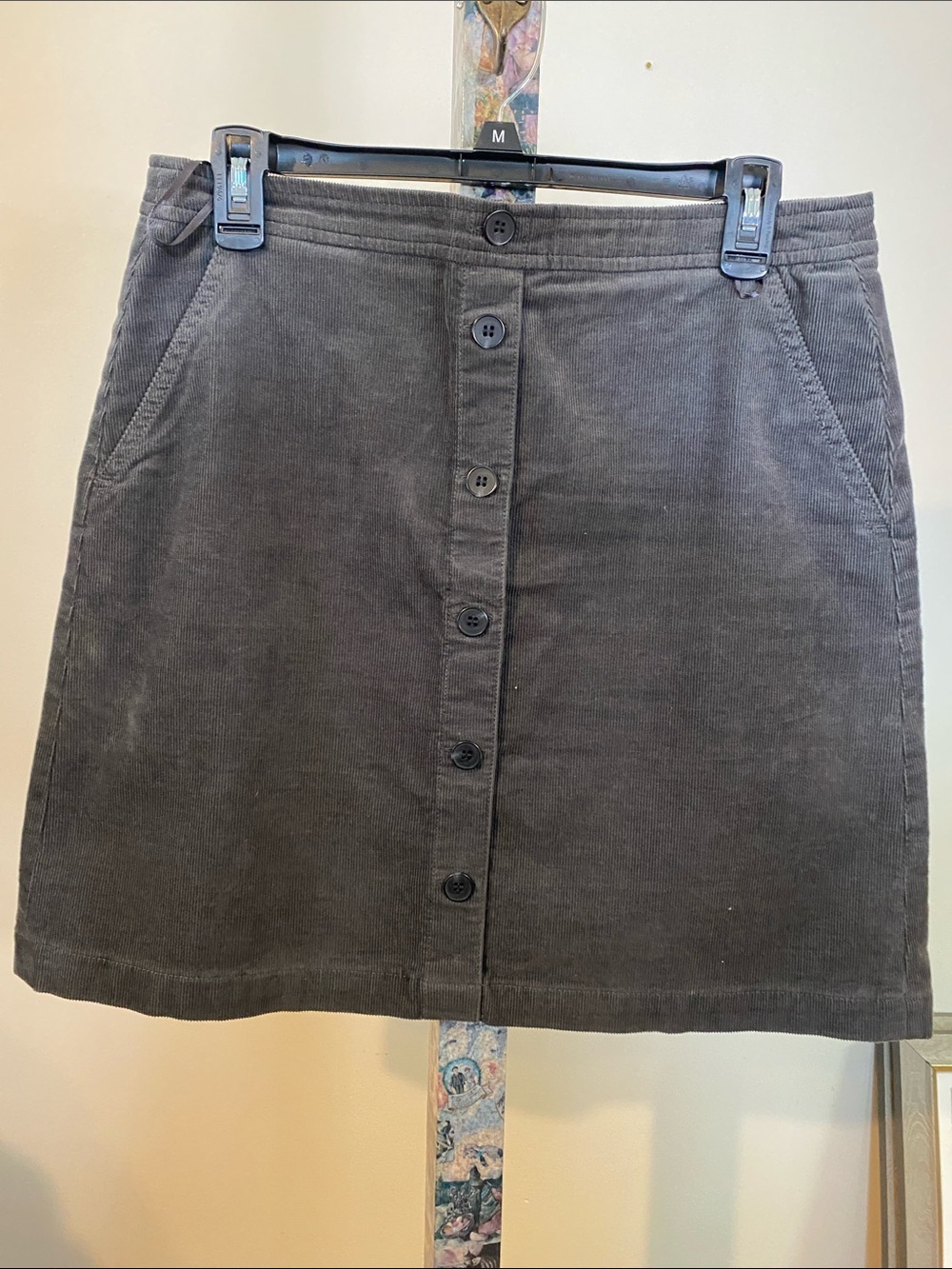 J Crew Button-Front Corduroy Skirt in Charcoal Gray